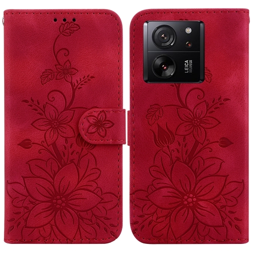 

For Xiaomi 13T / 13T Pro / Redmi K60 Ultra Lily Embossed Leather Phone Case(Red)