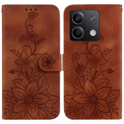 

For Xiaomi Redmi Note 13 5G Lily Embossed Leather Phone Case(Brown)