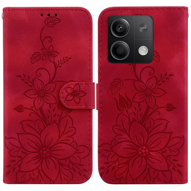 

For Xiaomi Redmi Note 13 5G Lily Embossed Leather Phone Case(Red)