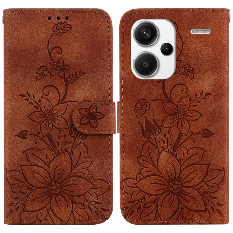 

For Xiaomi Redmi Note 13 Pro+ 5G Lily Embossed Leather Phone Case(Brown)