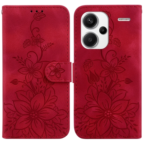 

For Xiaomi Redmi Note 13 Pro+ 5G Lily Embossed Leather Phone Case(Red)