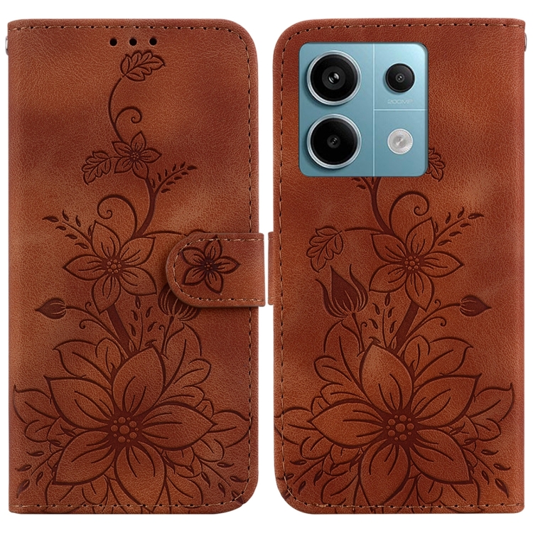 

For Xiaomi Redmi Note 13 Pro 5G Lily Embossed Leather Phone Case(Brown)
