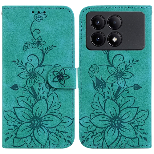 

For Xiaomi Redmi K70E / Poco X6 Pro Lily Embossed Leather Phone Case(Green)