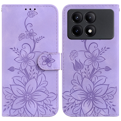 

For Xiaomi Redmi K70E / Poco X6 Pro Lily Embossed Leather Phone Case(Purple)