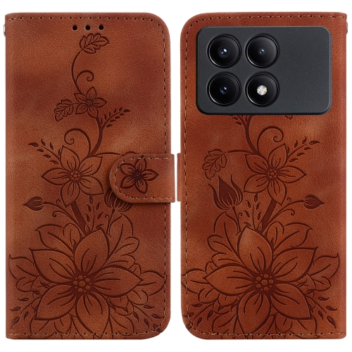

For Xiaomi Redmi K70E / Poco X6 Pro Lily Embossed Leather Phone Case(Brown)