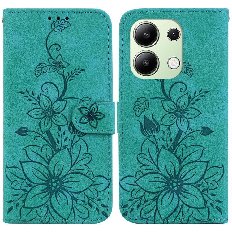 

For Xiaomi Redmi Note 13 4G Global Lily Embossed Leather Phone Case(Green)