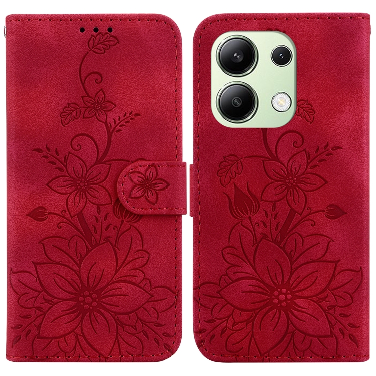 

For Xiaomi Redmi Note 13 4G Global Lily Embossed Leather Phone Case(Red)