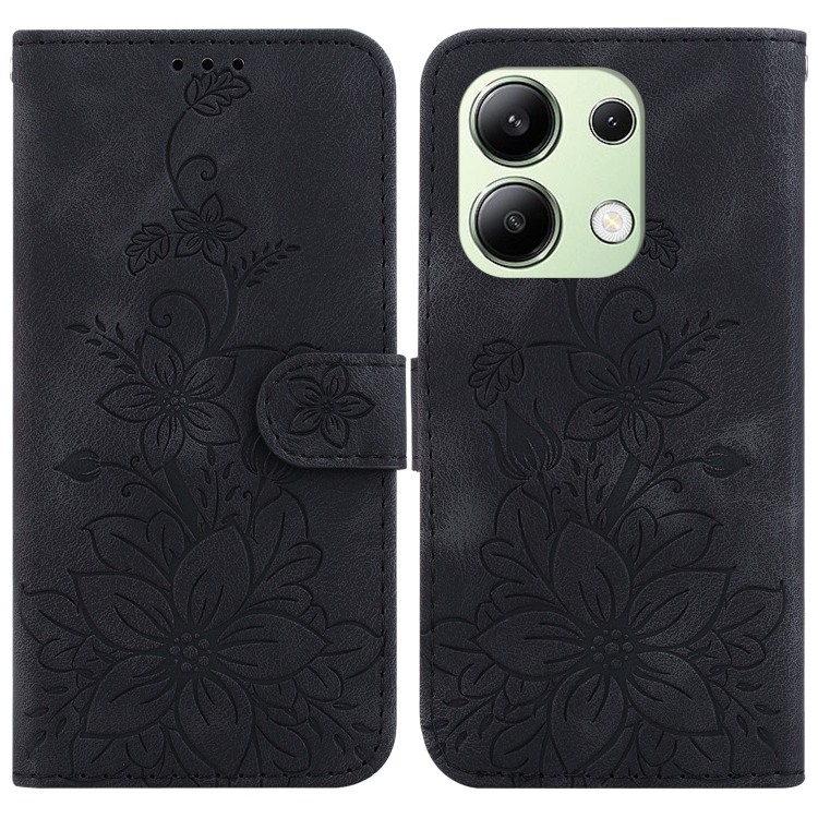 

For Xiaomi Redmi Note 13 4G Global Lily Embossed Leather Phone Case(Black)