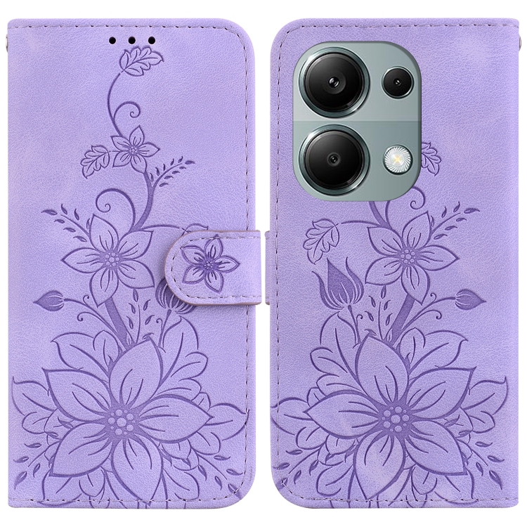 

For Xiaomi Redmi Note 13 Pro 4G Lily Embossed Leather Phone Case(Purple)