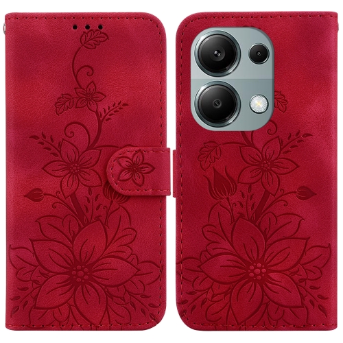 

For Xiaomi Redmi Note 13 Pro 4G Lily Embossed Leather Phone Case(Red)