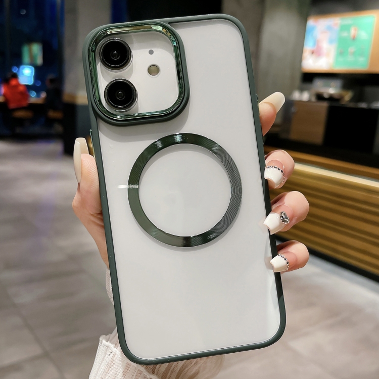

For iPhone 11 Plating Magsafe TPU + Acrylic Phone Case(Green)