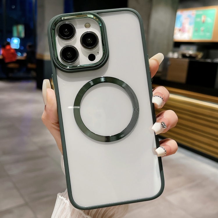 

For iPhone 13 Pro Plating Magsafe TPU + Acrylic Phone Case(Green)