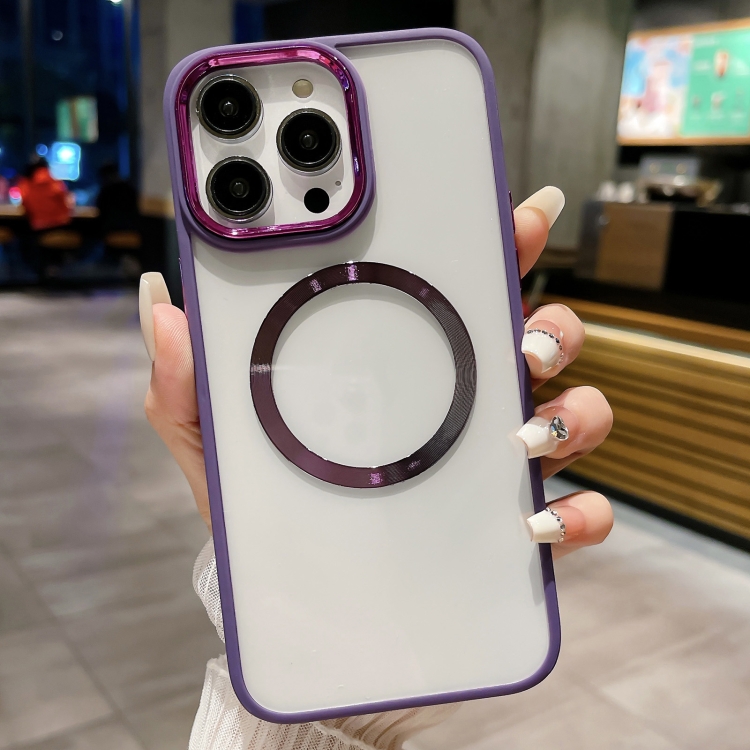 

For iPhone 14 Pro Plating Magsafe TPU + Acrylic Phone Case(Purple)