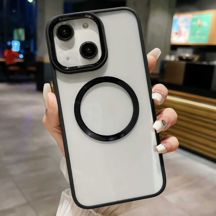 

For iPhone 15 Plus Plating Magsafe TPU + Acrylic Phone Case(Black)