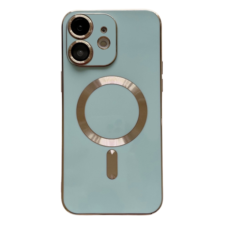

For iPhone 12 Magsafe Plating TPU Phone Case with Lens Film(Light Green)