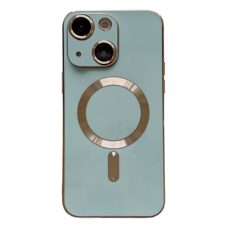 

For iPhone 14 Plus Magsafe Plating TPU Phone Case with Lens Film(Light Green)