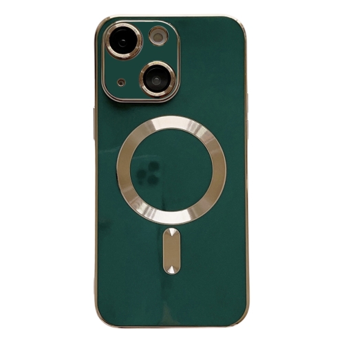 For iPhone 15 Magsafe Plating TPU Phone Case with Lens Film(Green)