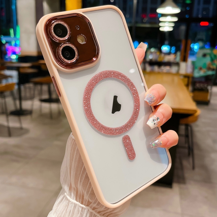 

For iPhone 12 MagSafe Gradient Color Glitter TPU + Acrylic Phone Case with Lens Film(Pink)