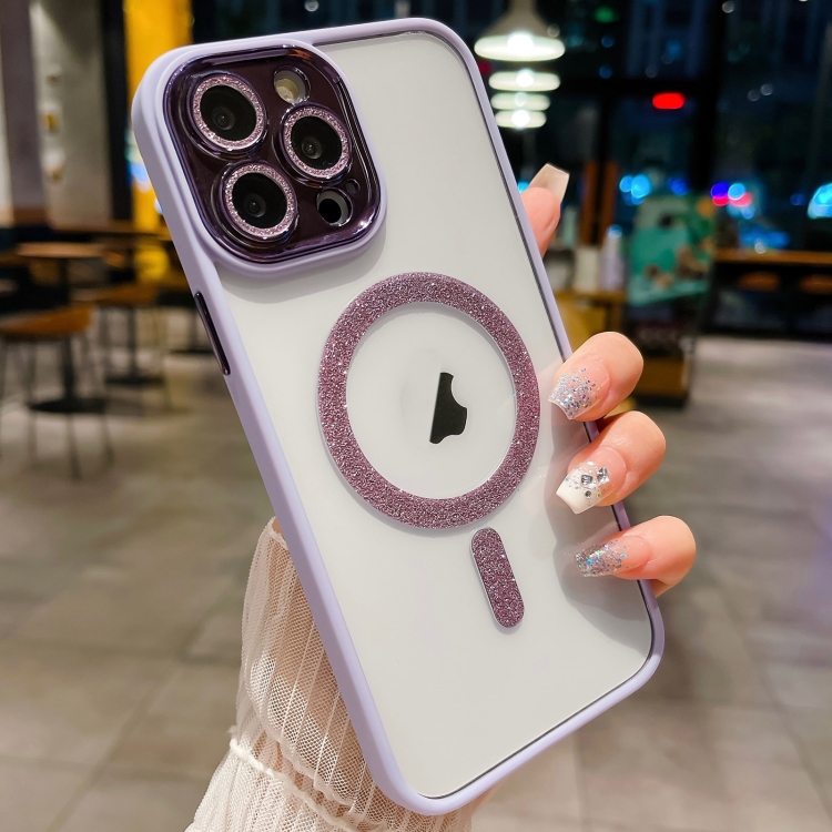 

For iPhone 13 Pro Max MagSafe Gradient Color Glitter TPU + Acrylic Phone Case with Lens Film(Light Purple)