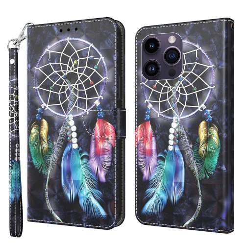 

For iPhone 15 Pro Max 3D Painted Leather Phone Case(Colorful Dreamcatcher)