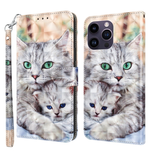 

For iPhone 15 Pro Max 3D Painted Leather Phone Case(Two Loving Cats)