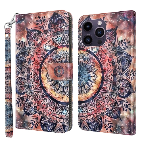 

For iPhone 15 Pro Max 3D Painted Leather Phone Case(Colorful Mandala)