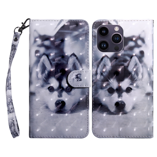 

For iPhone 15 Pro Max 3D Painted Leather Phone Case(Husky)