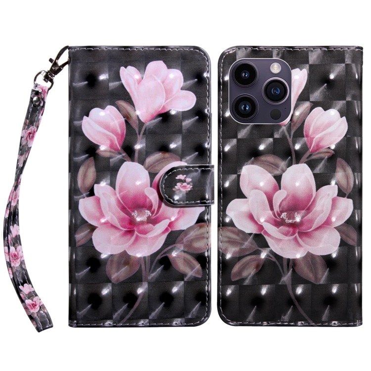 

For iPhone 15 Pro Max 3D Painted Leather Phone Case(Pink Flower)