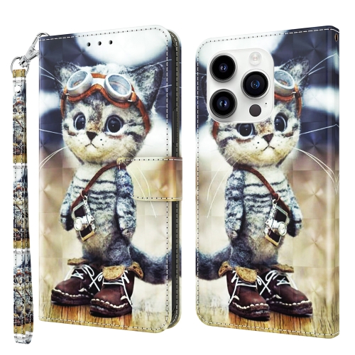 

For iPhone 15 Pro 3D Painted Leather Phone Case(Naughty Cat)