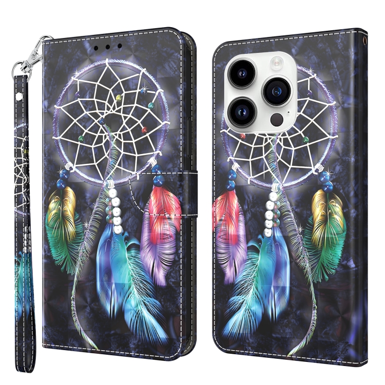 

For iPhone 15 Pro 3D Painted Leather Phone Case(Colorful Dreamcatcher)