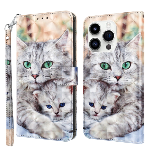 

For iPhone 15 Pro 3D Painted Leather Phone Case(Two Loving Cats)