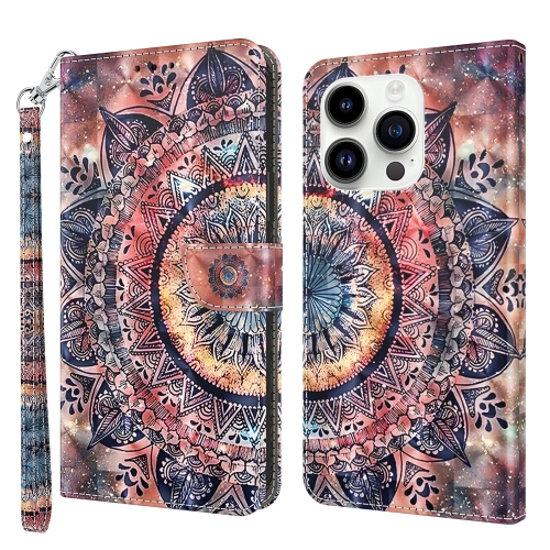 

For iPhone 15 Pro 3D Painted Leather Phone Case(Colorful Mandala)