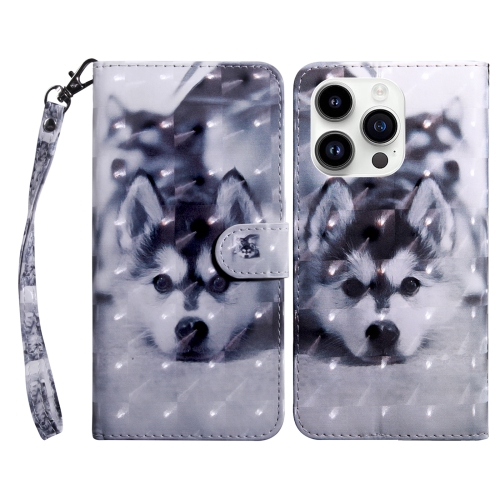 

For iPhone 15 Pro 3D Painted Leather Phone Case(Husky)