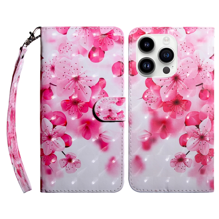 

For iPhone 15 Pro 3D Painted Leather Phone Case(Red Flower)