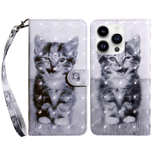 

For iPhone 15 Pro 3D Painted Leather Phone Case(Smile Cat)