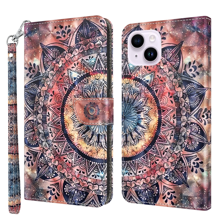 

For iPhone 15 Plus 3D Painted Leather Phone Case(Colorful Mandala)
