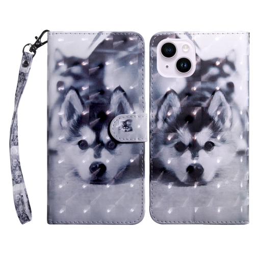 

For iPhone 15 Plus 3D Painted Leather Phone Case(Husky)