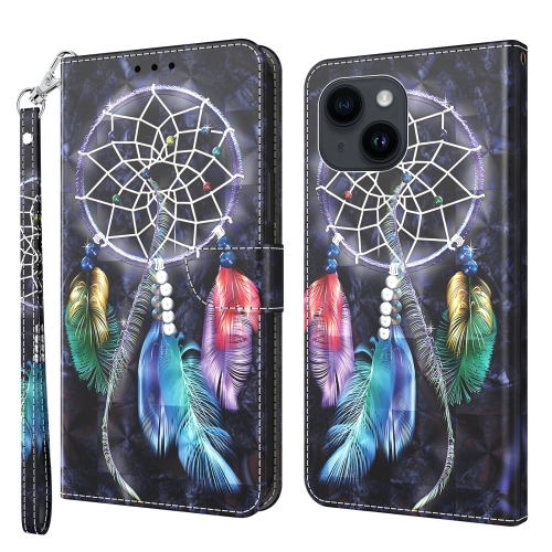 

For iPhone 15 3D Painted Leather Phone Case(Colorful Dreamcatcher)