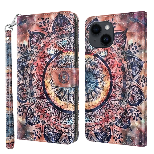 

For iPhone 15 3D Painted Leather Phone Case(Colorful Mandala)