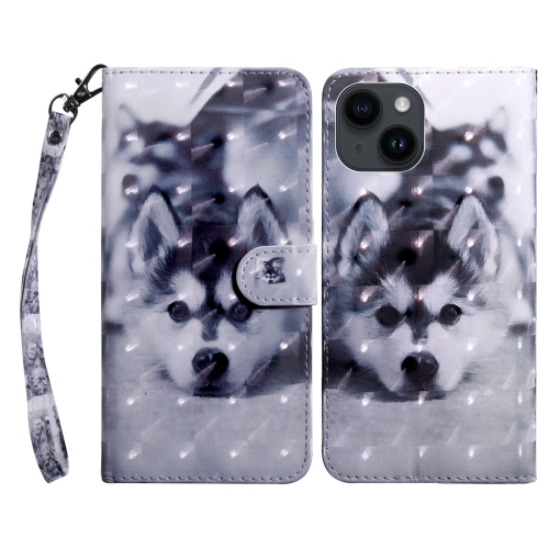

For iPhone 15 3D Painted Leather Phone Case(Husky)