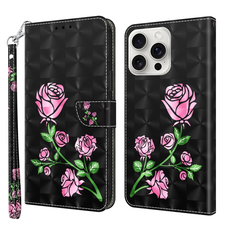 

For iPhone 16 Pro 3D Painted Leather Phone Case(Rose)