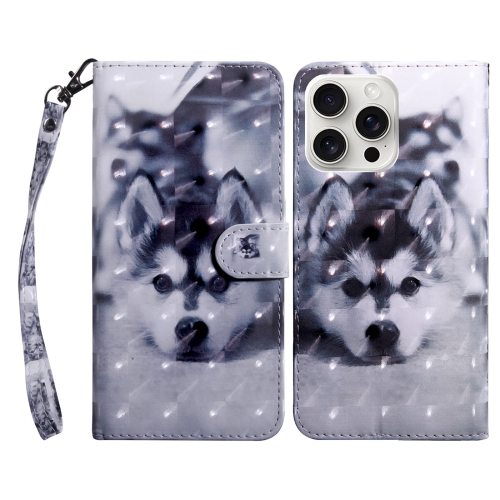 

For iPhone 16 Pro 3D Painted Leather Phone Case(Husky)