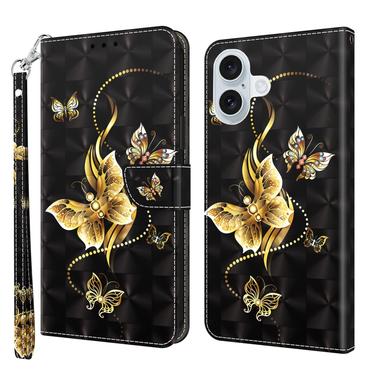 

For iPhone 16 Plus 3D Painted Leather Phone Case(Golden Swallow Butterfly)