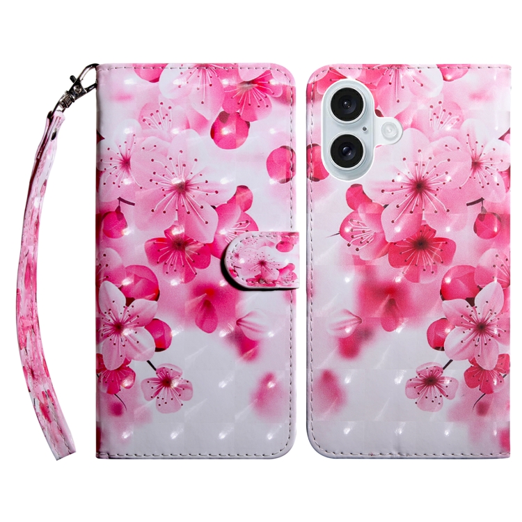 

For iPhone 16 3D Painted Leather Phone Case(Red Flower)