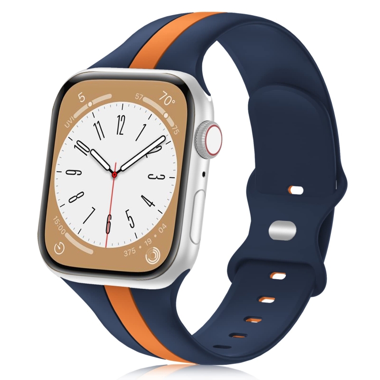 

For Apple Watch 7 41mm Contrast Dual Color Silicone Watch Band(Orange Blue)