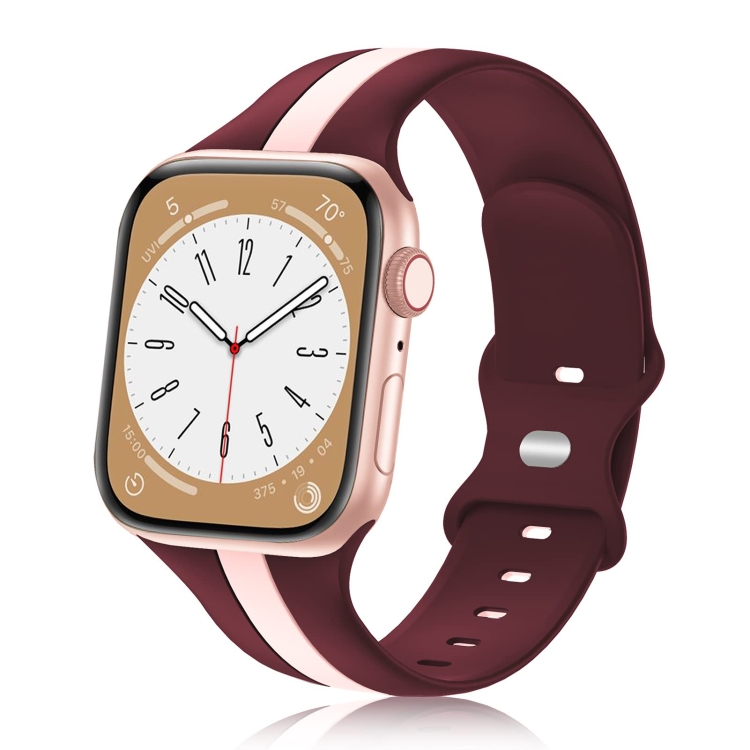 

For Apple Watch Series 4 44mm Contrast Dual Color Silicone Watch Band(Wine Red Pink)