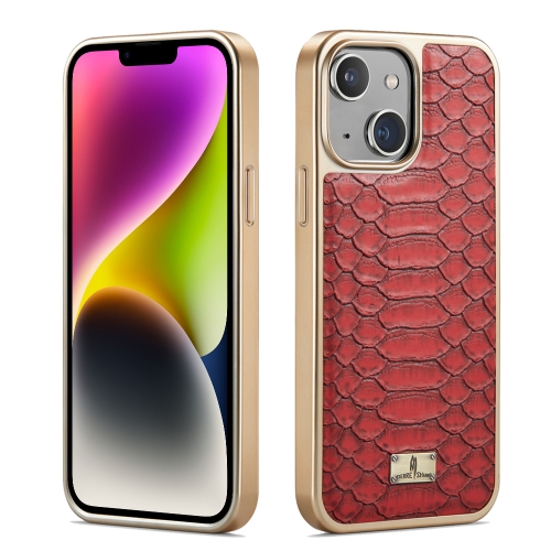 

For iPhone 14 Fierre Shann Python Texture Electroplating PU Phone Case(Red)