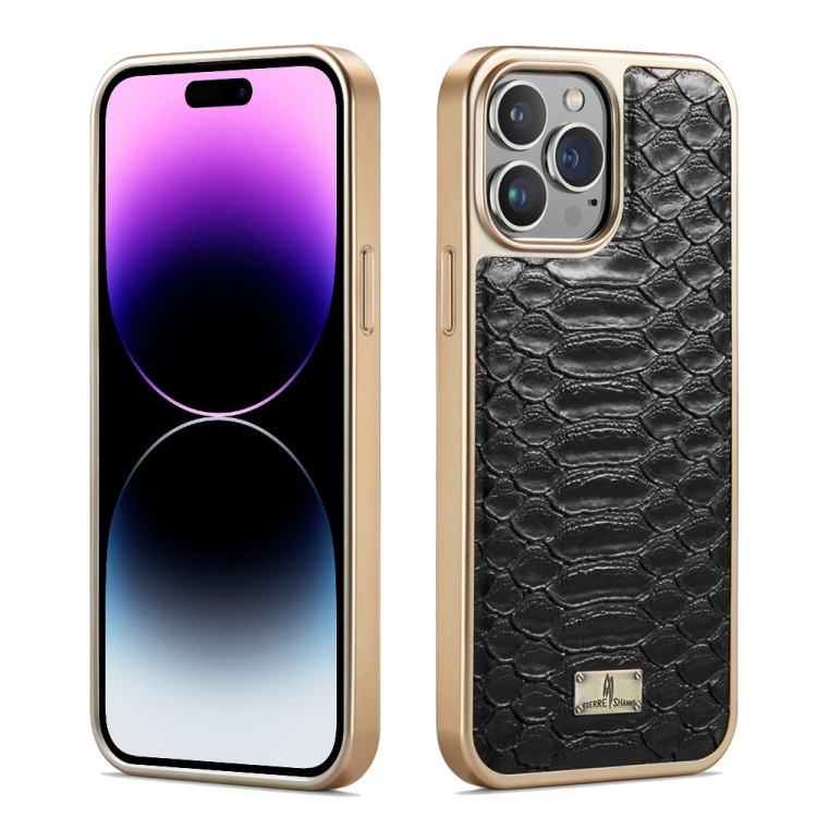 

For iPhone 14 Pro Max Fierre Shann Python Texture Electroplating PU Phone Case(Black)