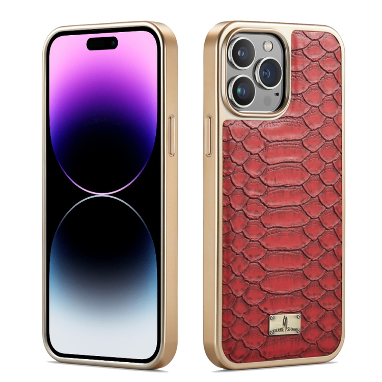 

For iPhone 15 Pro Fierre Shann Python Texture Electroplating PU Phone Case(Red)