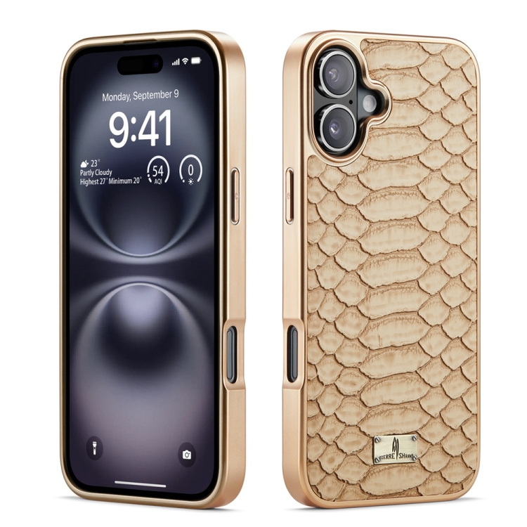 

For iPhone 16 Fierre Shann Python Texture Electroplating PU Phone Case(White)